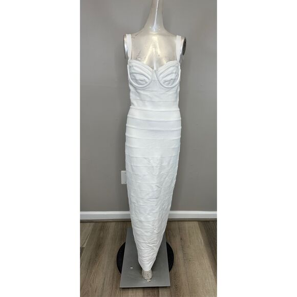 Hervé Léger Muse Sweetheart Body-Con Gown Alabaster Medium $1090 - Picture 6 of 12
